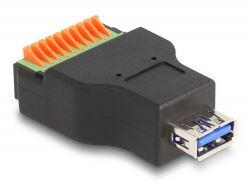Delock USB 3.2 Gen 1 A-típusú anya - Terminal Block adapter lenyomó gombbal (66239) - aqua