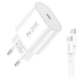 FONENG EU20 hálózati töltő + USB-C - USB-C kábel fehér (EU39 Type-C to Type)