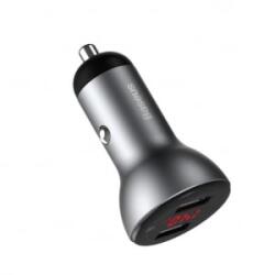 Baseus autós töltő kijelzővel, 2 x USB, -A 45W, ezüst (CCBX-B0S) (CCBX-B0S)