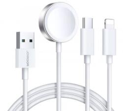 JOYROOM S-IW008 Apple Watch indukciós töltő + Lightning + USB-C kábel 1.2m fehér
