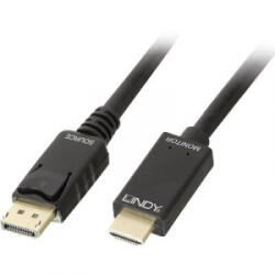 Lindy Kijelző csatlakozó / HDMI Csatlakozókábel [1x DisplayPort dugó - 1x HDMI dugó] 5.00 m Fekete