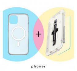 Phoner Mag Pack Apple iPhone 14 Pro Max Magsafe tok átlátszó + Master Clear keretes tempered fólia (PHMPIPH14PROMAX) (PHMPIPH14PROMAX)
