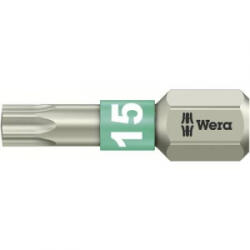 Wera TORX® nemesacél bitek, 25 mm Wera 05071033001 T 15 6, 3 mm (1/4) hatlapú DIN 3126-C 6, 3, ISO 1173 Hossz: 25 mm - aqua
