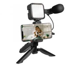 LogiLink Vlogger Kit LED fénnyel, mikrofonnal + állvánnyal 4, 7-7'-os okostelefonokhoz (AA0157) (AA0157)
