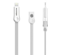 Nillkin PLUS III adatkábel és töltő (USB - microUSB, lightning 8pin, 100cm, lapos kábel) FEHÉR