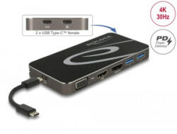 Delock USB Type-C 3.2 dokkoló állomás 4K HDMI DP / 1080p VGA, USB Hub és PD 3.0 (87773) (87773)