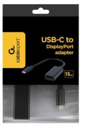 Gembird Cablexpert USB-C -> DisplayPort adapter 15cm fekete (A-CM-DPF-02) (A-CM-DPF-02)