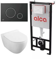 Alcadrain Set rezervor WC cu cadru incastrat Alcadrain AM101 1120 si clapeta M778 negru plus vas WC Fluminia Minerva cu capac softclose alb (2210R+AM101/1120+M778)