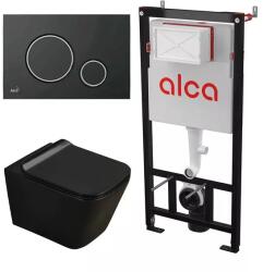 Alcadrain Set rezervor WC cu cadru incastrat Alcadrain AM101 1120 si clapeta M778 negru plus vas WC Fluminia Paris cu capac softclose (B2350BM+AM101/1120+M778)
