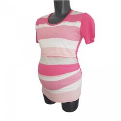 Mommystyle Rövid ujjú kismama felső csíkos (m) - rózsa