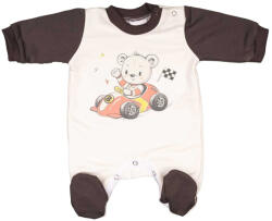 Asti Belül bolyhos hosszú ujjú kisfiú rugdalózó Versenyautós maci mintával