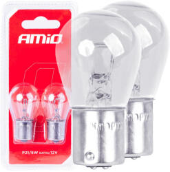 AMiO Set 2 becuri cu halogen, soclu P21, 5W, BAY15D, alimentare 12V (AVX-AM03353) - gabiluciauto