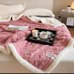 Ralex Pucioasa Patura cu blanita model tip Tricot, pentru pat dublu 200 x 230 cm, Roz Pucioasa Patura