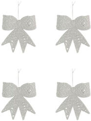  Karácsonyfadísz fehér színű, glitteres masni, 4db 6cm