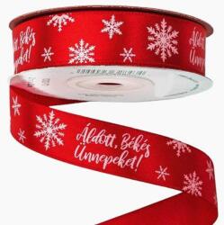  Áldott, békés ünnepeket! ' feliratos szatén szalag, piros, 20 mm