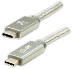 Logo Cablu USB cu logo (3.2 gen 2), USB C tată - USB C tată, 1m, putere 100W, 10 Gb/s, 20V/5A, argintiu, cutie, împletitură de nailon