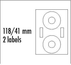 Logo Etichetă CD logo 118/41mm, A4, mat, alb, 2 etichete, 2 benzi, 140g/m2, ambalat 25 buc, pentru imprimante cu jet de cerneală și laser