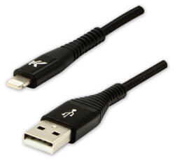 Logo Cablu USB cu logo (2.0), USB A tată - Apple Lightning tată, 1m, certificare MFi, 5V/2.4A, negru, cutie, împletitură nailon, aluminiu