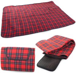  Pătură de picnic cu strat inferior impermeabil 150x200 cm, în carouri roșii Patura