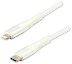 Logo Cablu USB cu logo (2.0), USB C tată - Apple Lightning tată, 2m, certificare MFi, 5V/3A, alb, cutie, împletitură nailon, aluminiu