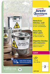 Avery-Zweckform Etichete Avery Zweckform 210mm x 148mm, A4, mate, albe, 2 etichete, foarte rezistente, pachet de 20, L4717-20, pentru imprimante laser