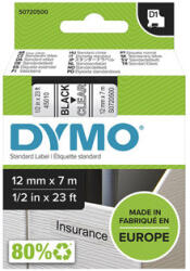 DYMO Bandă Dymo originală pentru imprimantă de etichete, Dymo, 45010, S0720500, imprimare neagră/bază transparentă, 7m, 12mm, D1