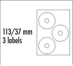 Logo Etichetă CD logo 113/37mm, A4, mat, alb, 3 etichete, 140g/m2, ambalat 10 buc, pentru imprimante cu jet de cerneală și laser