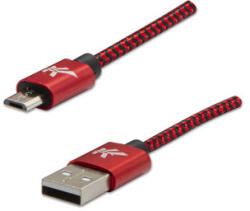 Logo Cablu USB cu logo (2.0), USB A tată - microUSB tată, 2m, 480 Mb/s, 5V/1A, roșu, cutie, împletitură nailon, conector capac din aluminiu