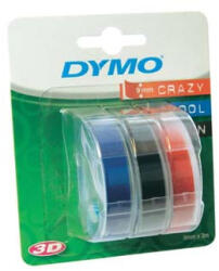 DYMO Bandă Dymo originală pentru imprimantă de etichete, Dymo, S0847750, imprimare albă/negru, fundal albastru, roșu, 3m, 9mm, 1 blister/3 buc, 3D