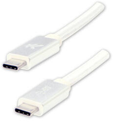 Logo Cablu USB cu logo (3.2 gen 1), USB C tată - USB C tată, 1m, 5 Gb/s, 5V/3A, alb, cutie, împletitură de nailon, capac conector din aluminiu