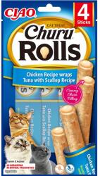 Inaba Foods Churu Rolls Chicken 4x10g rulou pentru pisici, cu pui, ton si scoici