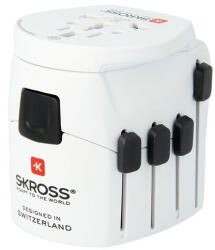 SKROSS PROWORLD utazó töltő (240V/10A, EU2 pin, EU3, IT, US, UK, CH földelt) FEHÉR