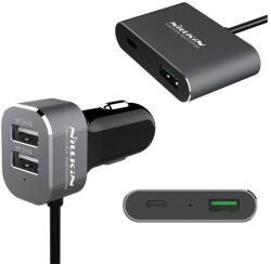 Nillkin autós töltő 3 USB+Type-C aljzat (12W, PD gyorstöltő 3.0) FEKETE - geminiduo