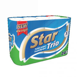 Star Trio Toalettpapír 3 rétegű kistekercses 100% cellulóz 90 lap/tekercs 24 tekercs/csomag Star Trio fehér - delfinbuvar