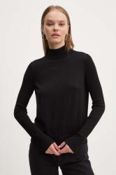 HUGO BOSS gyapjú pulóver könnyű, női, fekete, félgarbó nyakú, 50500811 - fekete XS