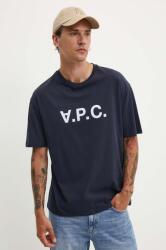 APC A. P. C. pamut póló T-Shirt River sötétkék, férfi, nyomott mintás, COFDW. H26324. IAK - sötétkék L