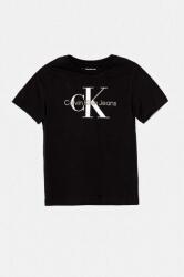 Calvin Klein gyerek pamut póló fekete, nyomott mintás, IU0IU00676 - fekete 140