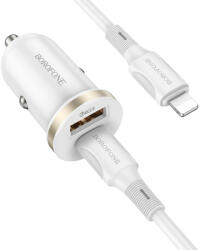 BOROFONE autós töltő BZ22 Scenery - USB + Type C - QC 3.0 PD 30W Type C - Lightning kábellel fehér