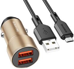 BOROFONE autós töltő BZ19 Wisdom - 2xUSB - 12W USB-Micro USB kábellel arany