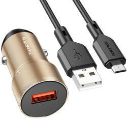 BOROFONE autós töltő BZ19A Wisdom - USB - QC 3.0 18W USB - Micro USB kábellel, arany