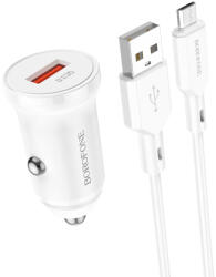 BOROFONE autós töltő BZ18 - USB - QC 3.0 18W USB-Micro USB kábellel fehér