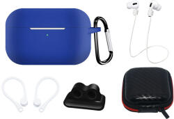 Szilikon tokkészlet AirPods Pro 2-hez / AirPods Pro 1 + tok / fülkampó / nyakszíj / óraszíj tartó / karabiner - kék