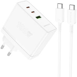 BOROFONE hálózati töltő BN11 Imperial - USB + 2xType C - QC 3.0 PD 100W Type C - Type C kábellel fehér