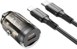 BOROFONE Autós töltő BZ29 Ray - Type C - PD 30W 3A Type C - Lightning átlátszó-fekete