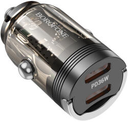 BOROFONE Autós töltő BZ29B Outstanding - 2xType C - PD 36W 3A átlátszó-fekete