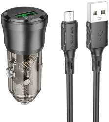 BOROFONE autós töltő BZ23 Noble - USB - QC 3.0 PD 18W USB-micro USB fekete