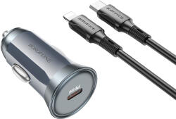 BOROFONE autós töltő BZ26 Searcher - Type-C - PD 30W 3A Type-C to Lightning kábellel szürke