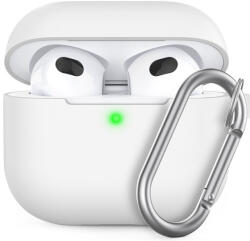 Phoner Simple Apple Airpods 3 szilikon tok akasztóval, fehér (PN-CP-148-WE-FHD) - phoner