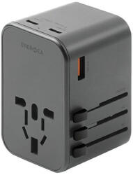 Energea Travelworld GaN65 4in1 1xUSB-A/ 2xUSB-C utazó gyorsöltő adapter, (PD-PPS-QC 3.0) 65W, szürke (US/UA/EU/UK) (TWA-GAN65-GUN)