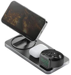 Energea Bazic GoMag Station 3in1 MagSafe kompatibilis vezetéknélküli gyorstöltő állvány, 15W, fekete (GM-STN-BLK)